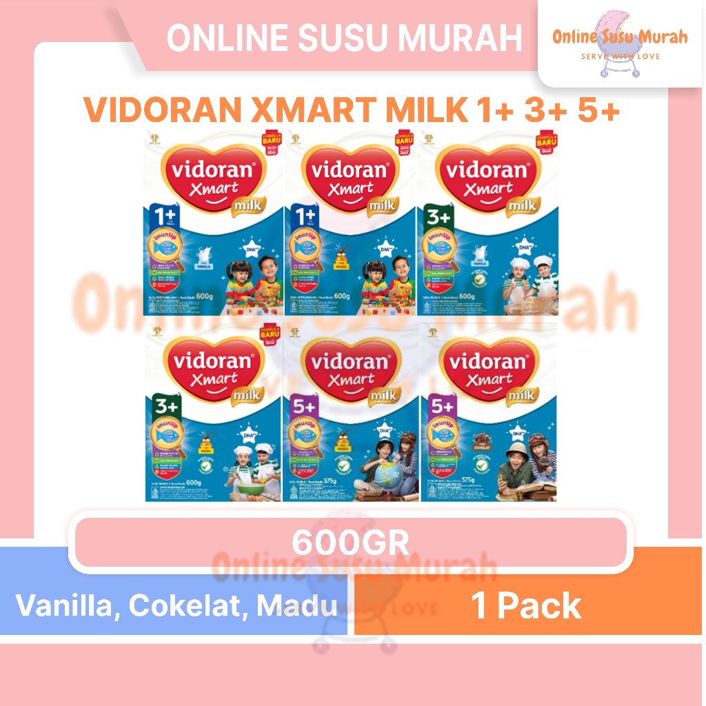 VIDORAN XMART MILK 1+ 3+ 5+ 600GR 575GR VANILA MADU COKELAT TAHAP 1 3 5 600 575 GR SSKD