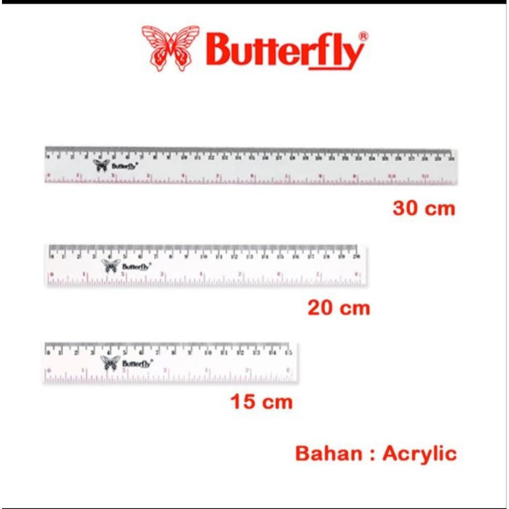 

Penggaris Plastik Acrylic Butterfly 15 cm / 20 cm / 30 cm - Lusin.