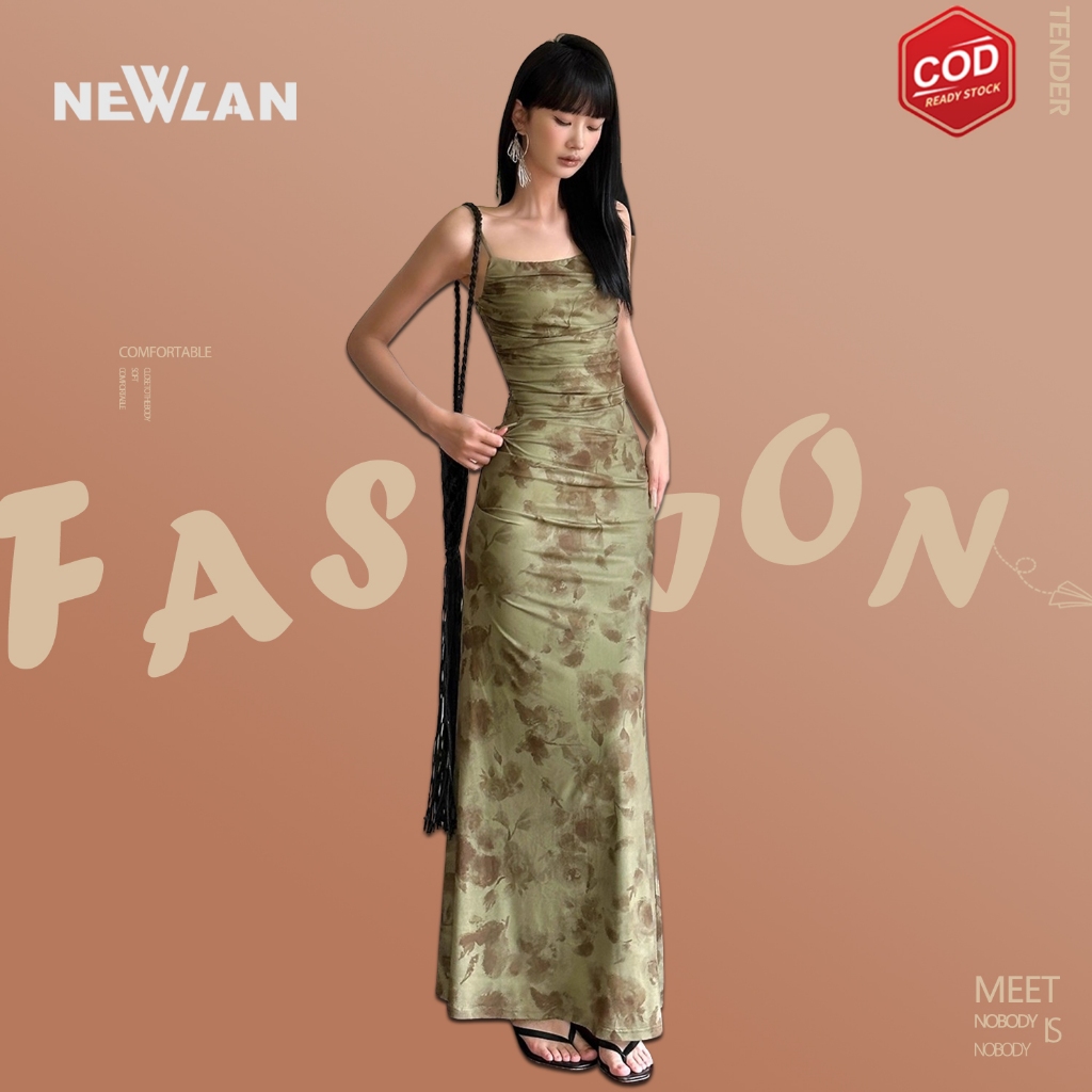 Newlan QZ239 Dress Floral Vintage Baju Pantai Wanita Beach Press Body Gaun Pesta Mewah Dress Daisy R