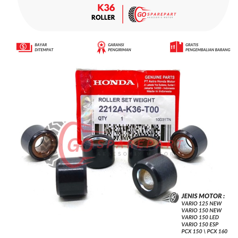 K36 ROLLER MOTOR HONDA VARIO 125 / ROLLER VARIATOR MOTOR VARIO 150 / PEMBERAT VARIATOR PCX 150 / ROL