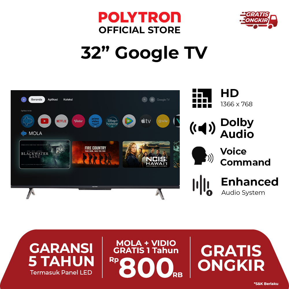 POLYTRON - GOOGLE TV 32" FULL HD PLD-32RG5059 | Led TV 32 Inch Polytron Full HD Google TV PLD-32RG50