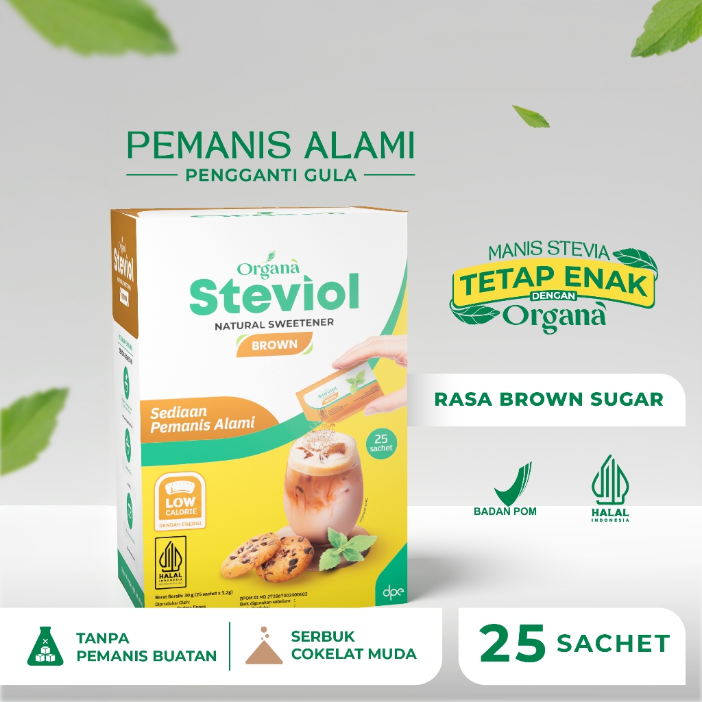 

Organa Steviol Brown Natural Sweetener - Pengganti Gula dari Stevia isi 25 Sachet