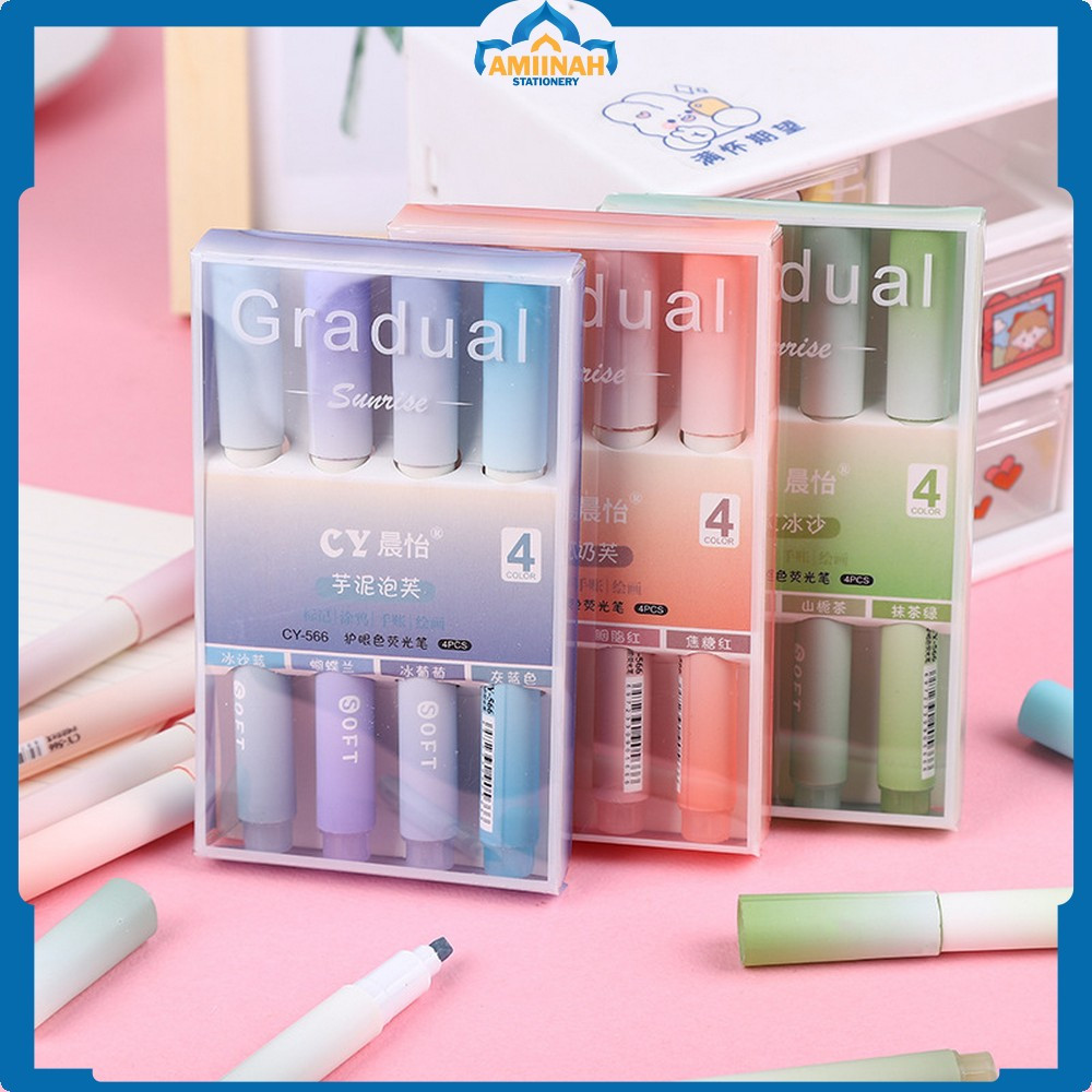 

Spidol Pen Marker Warna Gradasi Painting Multifungsi / Highlighter Pastel Penanda Teks Set 4IN1 Alat Tulis Sekolah / Textliner Stasionary Amiinah Stationery A55