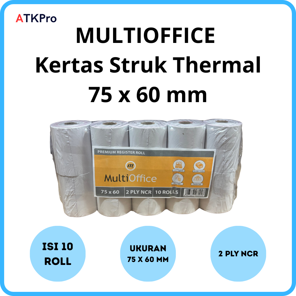 

Multi Office Kertas Struk Thermal 75 x 60 mm 2 Ply 10 ROLL Struk Kasir Termal EDC Thermal Printer