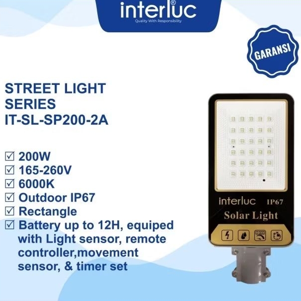 Lampu Jalan LED PJU Solar Panel Cell Interluc 200 Watt 200Watt 200 W