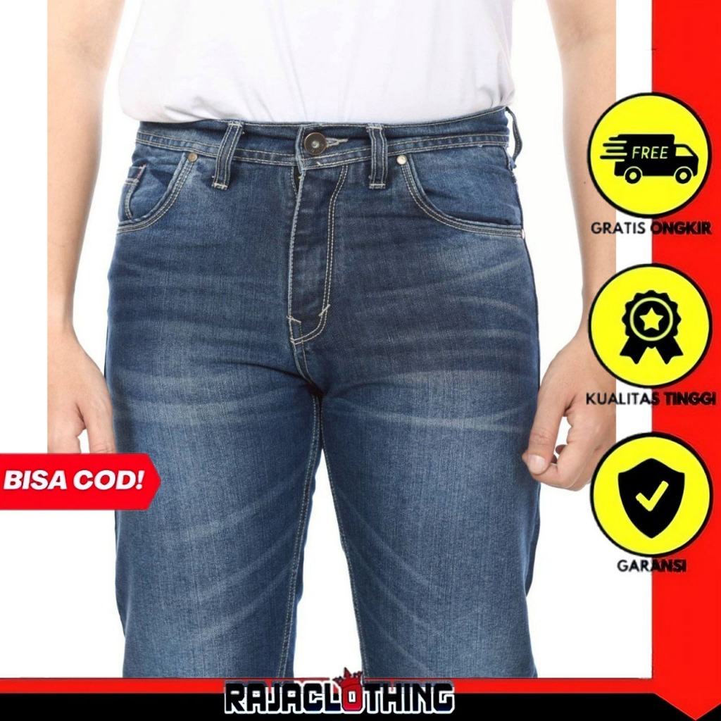 RCL - Celana Raw Jeans Reguler Baggy Pants Selvedge Stitch Blue Denim Series Premium