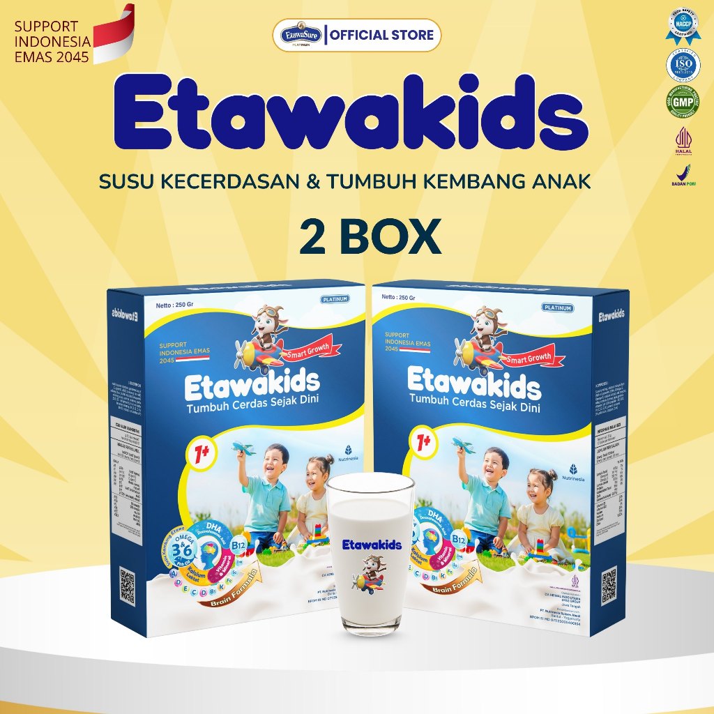 

Susu Anak Etawakids Nutrisi Khusus Kecerdasan & Tumbuh Kembang dengan DHA, Omega 3 &6 - 2 BOX