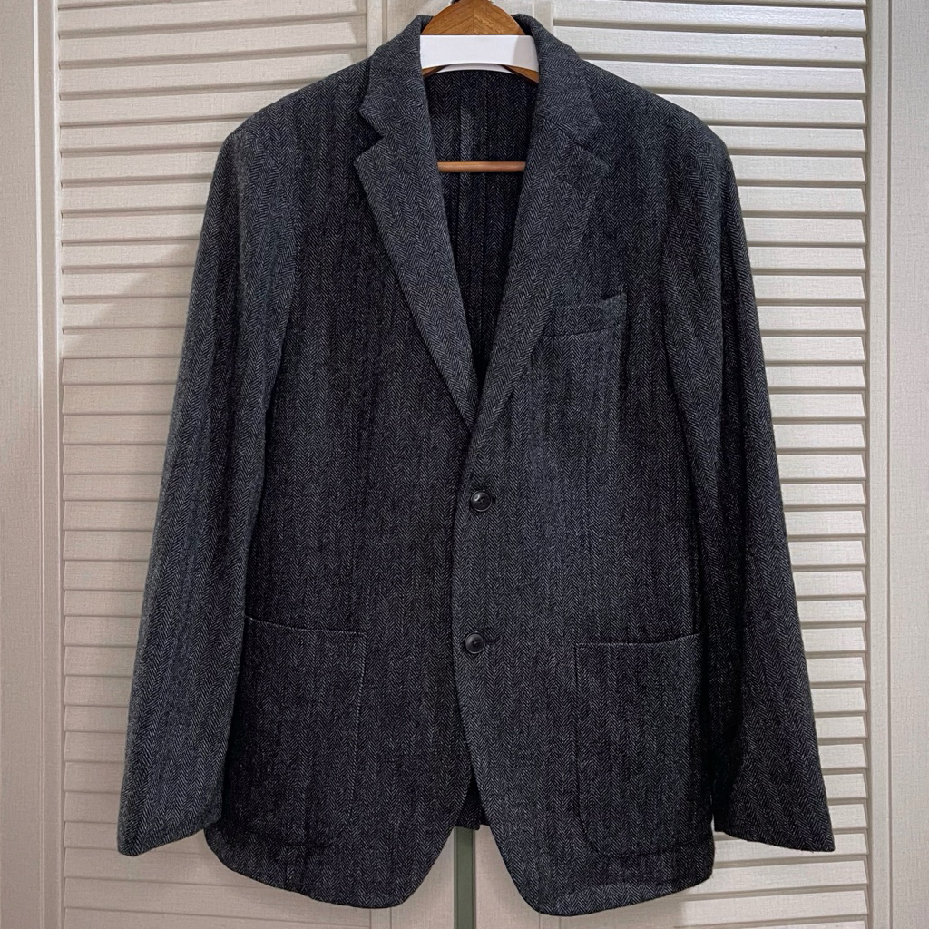 Uniqlo - Tailored Jacket / Blazer / Suit / Jas (Wool Blend / Tweed Herringbone) - Dark Gray - Size L