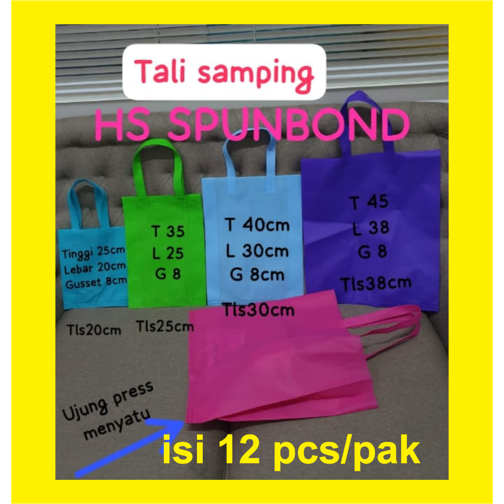 

Jual per 1 Lusin tas spunbond goodiebag tebal model tas lipat samping uk 25x35x8 cm / 30x40x8 / 38x45x8