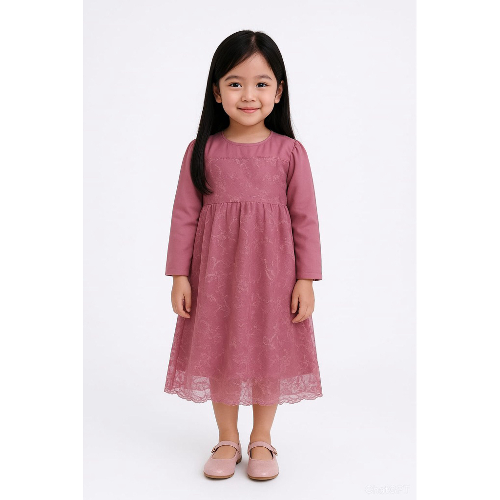 Gamis Brokat Anak | Dres Brokat Tile Mutiara Premium Kombinasi Velvet