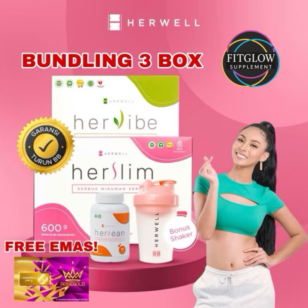 

[FREE SHAKER+ MINI GOLD!] Paket Bundling 3pcs HERWELL - HERSLIM + HERVIBE + HERLEAN Diet Detox Slimming Penurun Berat Badan Ideal HALAL BPOM Langsing