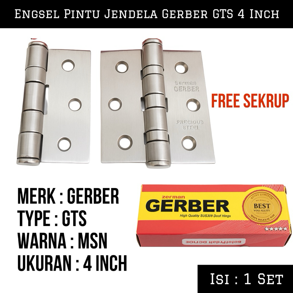 Engsel Pintu Jendela Tebal Precious Steel Gerber GTS 4 Inch