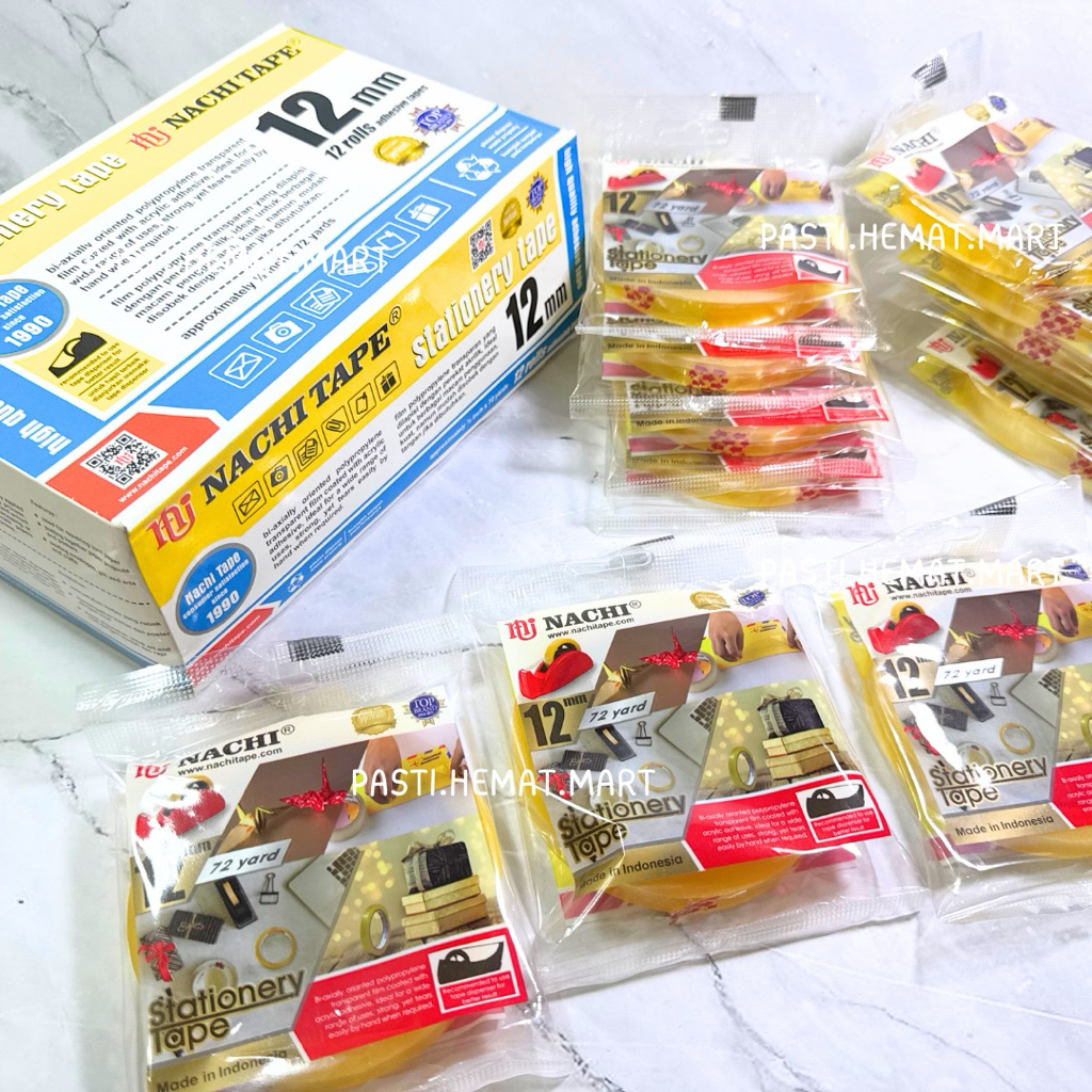 

Isolasi Bening Nachi Tape 12mm x 72 Yard | Selotip 1/2 Inch Panjang | 1 -12 PCS