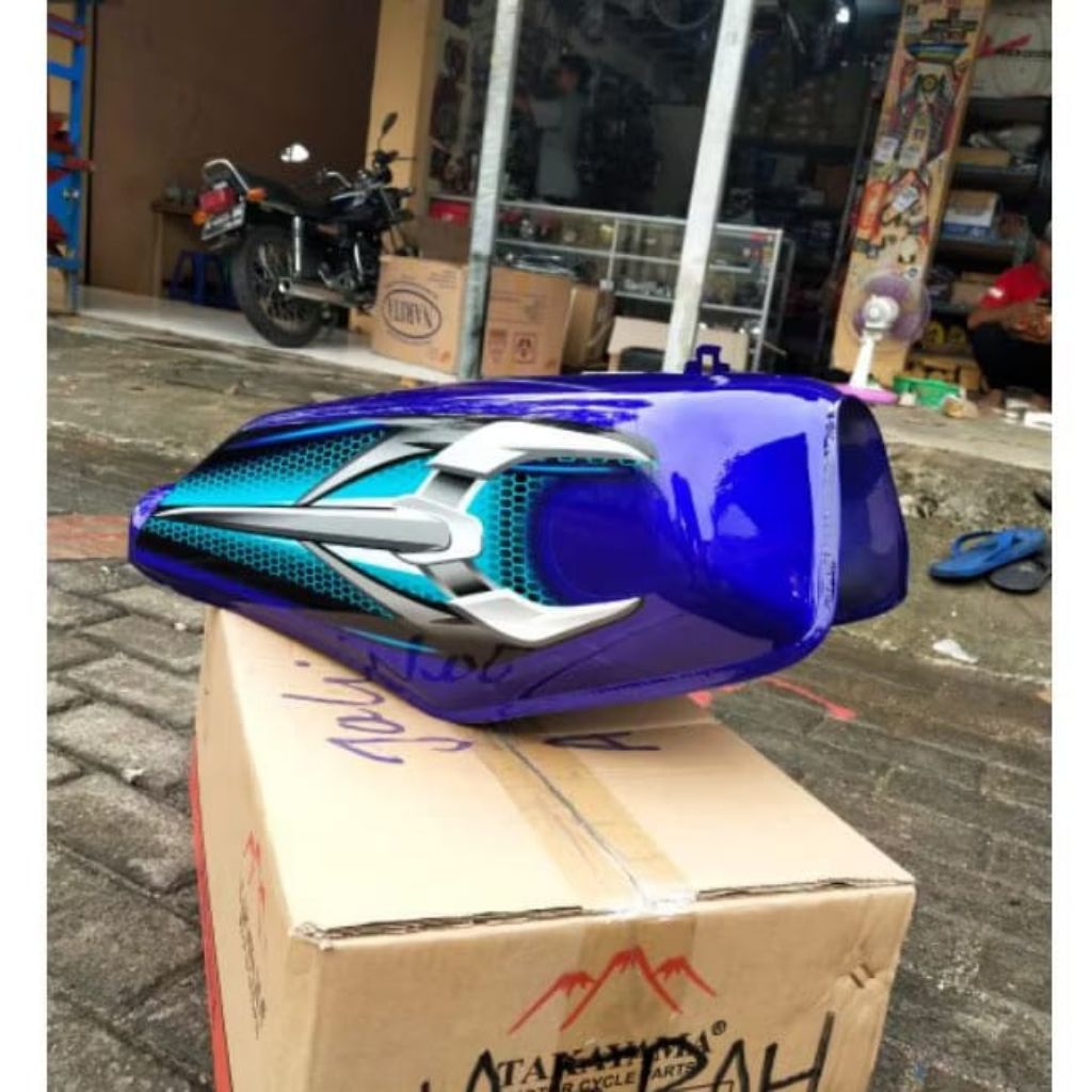 TENGKI TANGKI BENSIN RX KING PEREDAM TAHUN 2007 BIRU SEY STRIPING STIKER TANGKI
