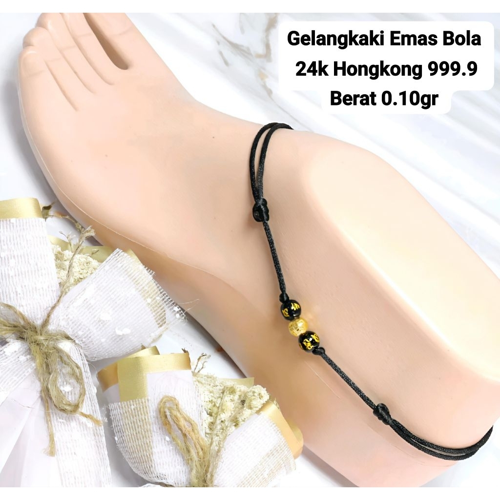 Gelangkaki Emas Asli Bola Koin 24k Hongkong 999.9 Tali