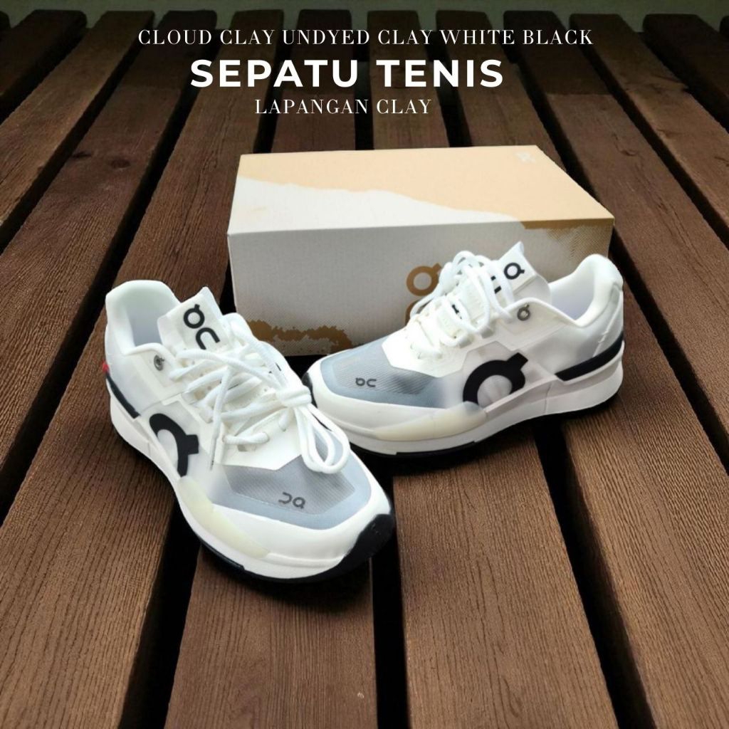 Sepatu tenis padel pria wanita cloud roger pro 2 roger federer white black