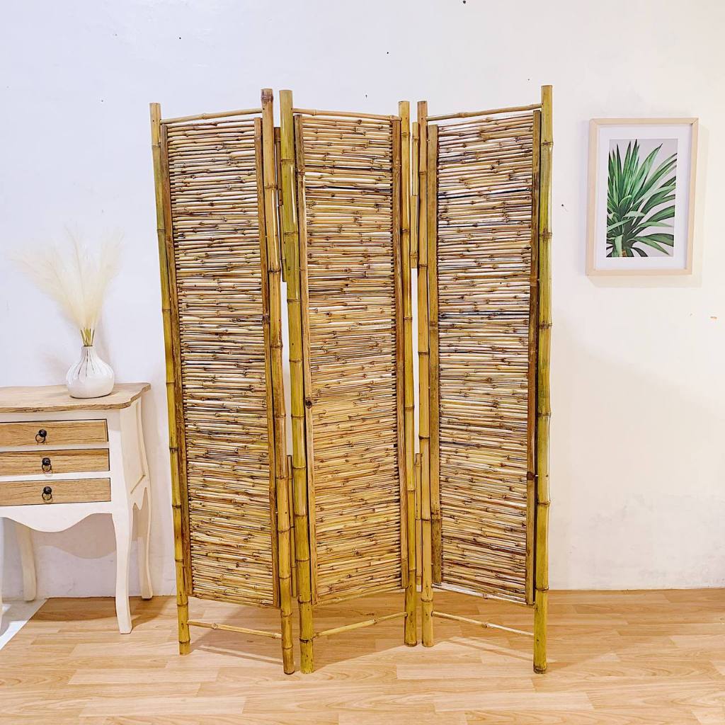 Partisi Ruangan Gebyok Dekorasi Furniture Penyekat Ruang Bambu Natural