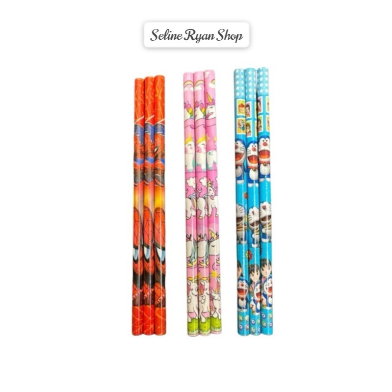 

Pensil 2B Karakter Kuromi Doraemon Hellokitty Stitch Unicorn Spiderman