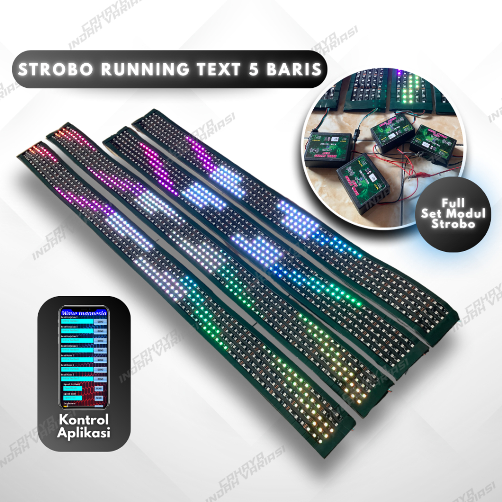 Strobokaca Running Text 5 Baris 12 Volt dan 24 Volt Lampu Mobil Bus Truk Strobo Kaca Running Teks