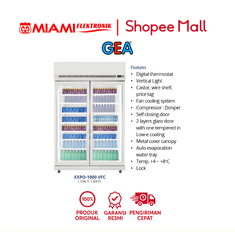 GEA DISPLAY COOLER EXPO-1000VFC / Showcase GEA 2 Pintu 1050 Liter