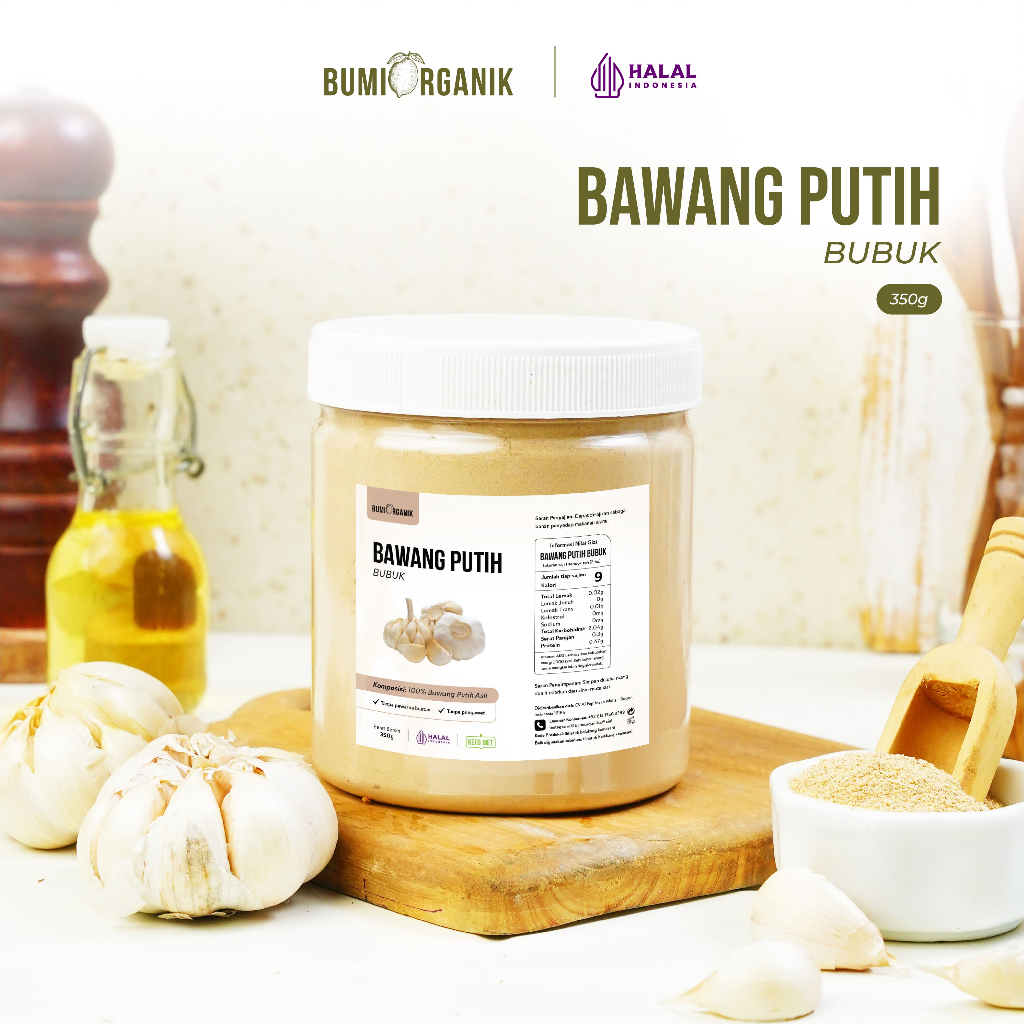 

BAWANG PUTIH BUBUK 350G MURNI PREMIUM ASLI TANPA CAMPURAN ASLI 100% ORIGINAL / PURE GARLIC POWDER ORGANIC / BAWANG PUTIH MURAH /BUMBU DAPUR / BAWANG PUTIH HALUS BUMBU REMPAH ALAMI / NUTRIFARM / BRAGG/ DARI BUMI /GEMELI LEMOVITA NUTRILOGY OFFICIAL BEORGANI