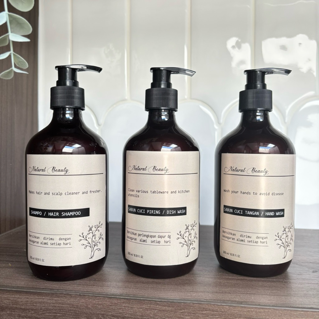 Botol Refill Sabun Pump Mada Amber 500ml Free Stiker Anti Air (ND brown new)