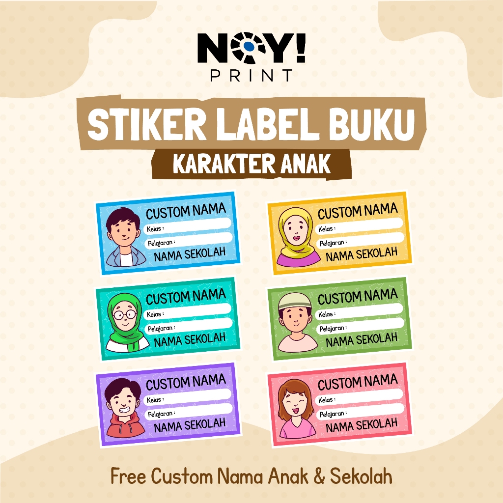 

NOY! Print (44 Pcs) Stiker Label Nama Buku Pelajaran Custom Nama & Sekolah - Karakter Anak