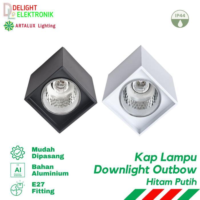 Kap Lampu Downlight Outbow Fitting E27 Kotak Hitam Putih