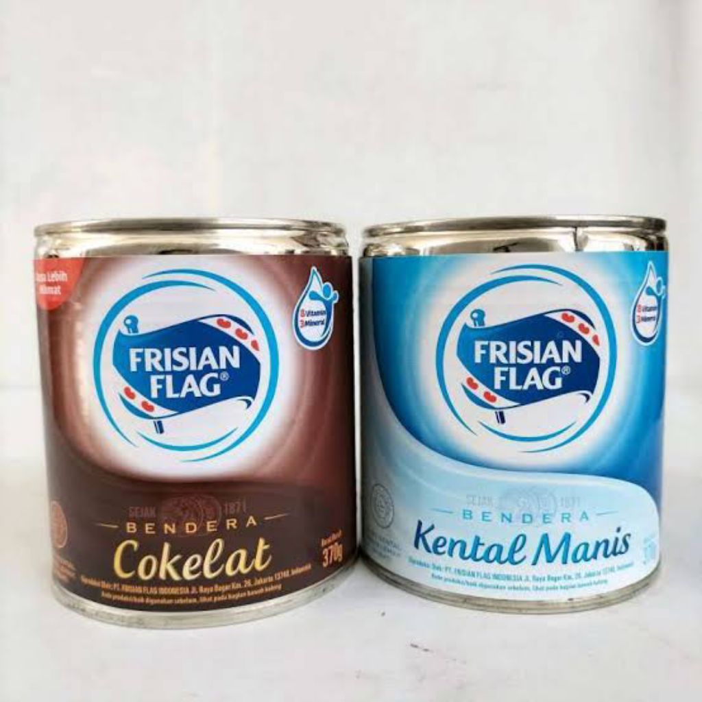 

Susu Kental Manis Kaleng Bendera, SKM Frisian Flag Cokelat / Putih 370g
