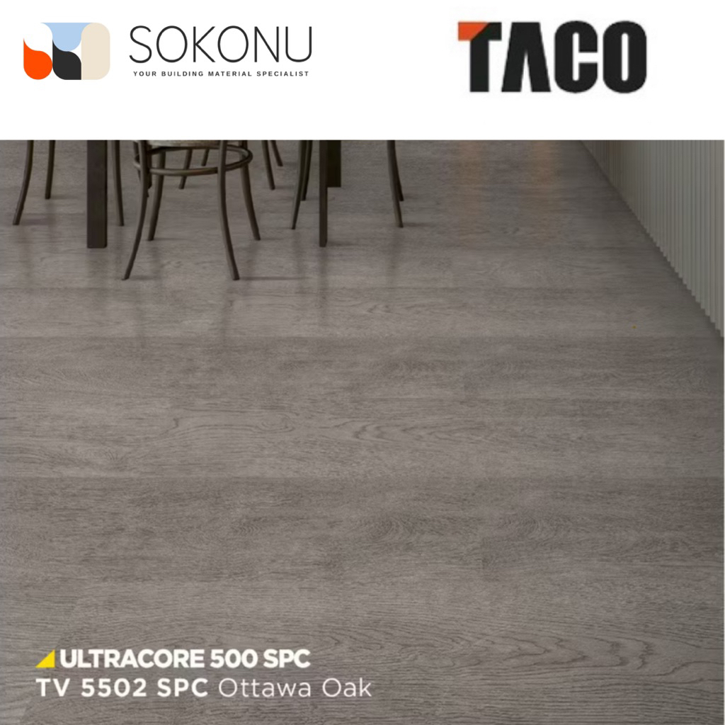 TACO Lantai SPC 5mm Klik Motif Kayu Per 1 Box (Isi 11 Lembar / 2,29 m²) - TV 5502 Ottawa Oak