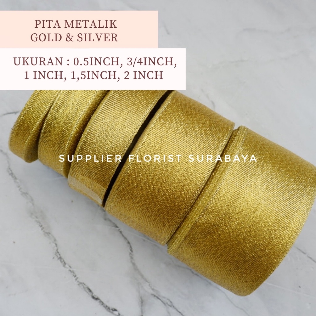 

[1,5 INCH / 4CM] TERSEDIA HARGA GROSIR 1 ROLL PITA METALIK GOLD SILVER 20 YARD 1.5 INCH 4 CM PITA HAMPERS HIASAN SOUVENIR HADIAH BUKET BUNGA