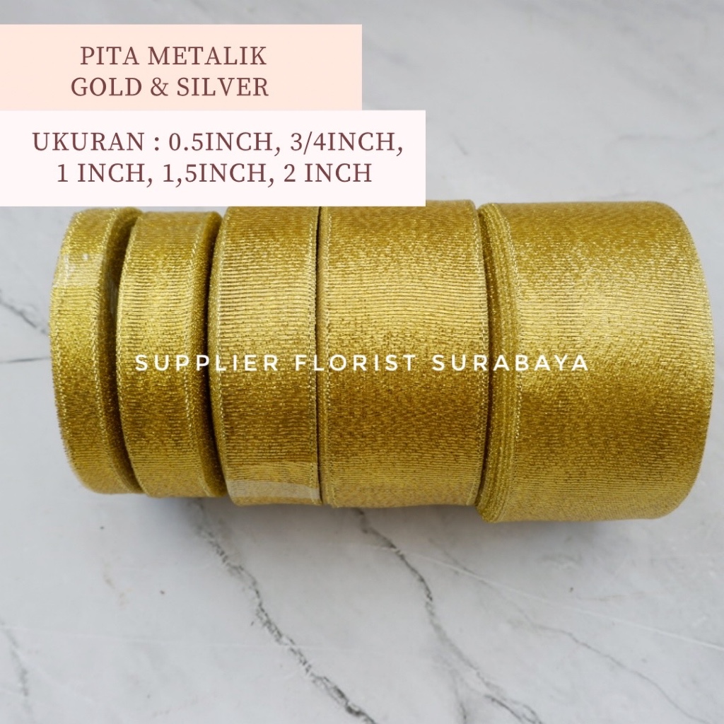 

[2INCH / 5CM] TERSEDIA HARGA GROSIR 1 ROLL PITA METALIK GOLD SILVER 20 YARD 2 INCH 5 CM PITA HAMPERS HIASAN SOUVENIR HADIAH BUKET BUNGA