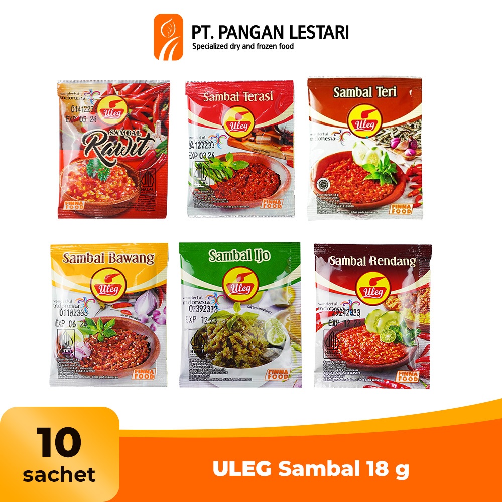 

ULEG Sambal 18gr x 10 Sachet - Sambal Saset Terasi, Bawang, Ijo, Rendang, Teri, Geprek