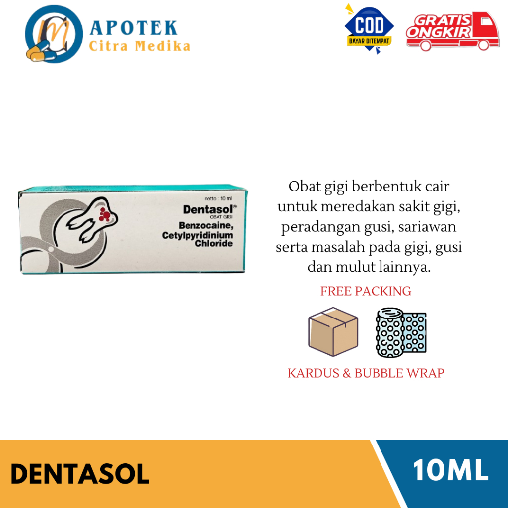 Dentasol 10ml - Obat Tetes Untuk Meredakan Sakit Gigi, Gusi Bengkak dan Sariawan