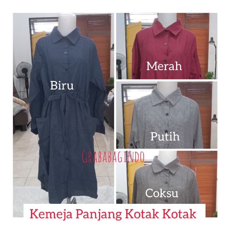 BISA COD - ATASAN KEMEJA PANJANG KOTAK WANITA / TUNIK PANJANG KOTAK SIMPEL