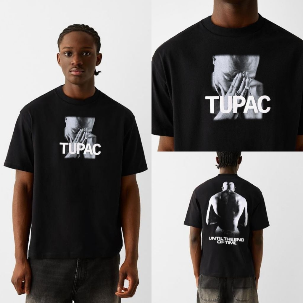 BERSHKA KAOS TUPAC 2PAC HITAM BARU ASLI ORIGINAL