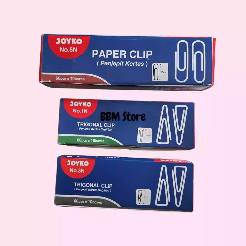 

Trigonal Paper Clips No 1 NO 3 NO 5 Joyko Per Box isi 10 pak @ 60 pcs / Trigonal Clips