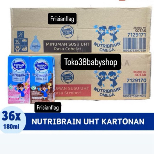 

{1 DUS} Frisian Flag Susu Uht Nutribrain yang 180ml x 36 Pcs | Cokelat Strawberry Kartona