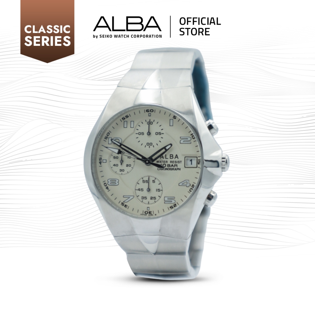 Alba Jam Tangan Unisex Classic AJN073 / AJN073X1 Quartz Ivory Dial Stainless Steel Strap Watch