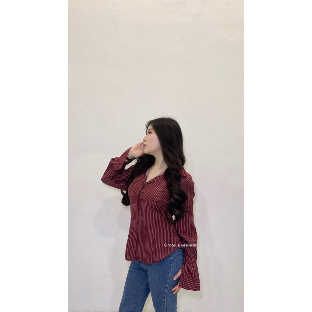 LINEA FIT | SLIM FIT SHIRT | Gratelle Aeswear | Kemeja Slim Fit Premium Atasan Wanita Elegan | Kemej