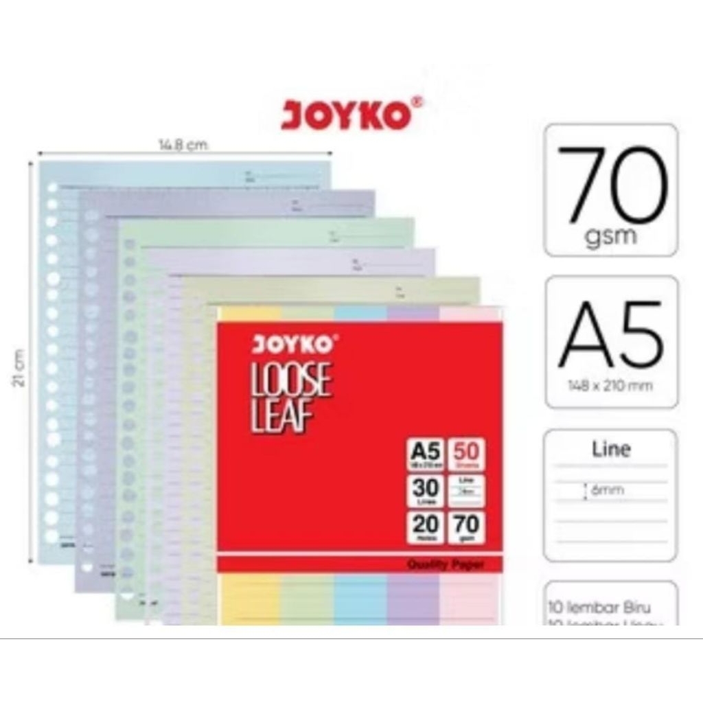 

Loose leaf color Isi kertas file Binder Warna Joyko A5 50 Lembar