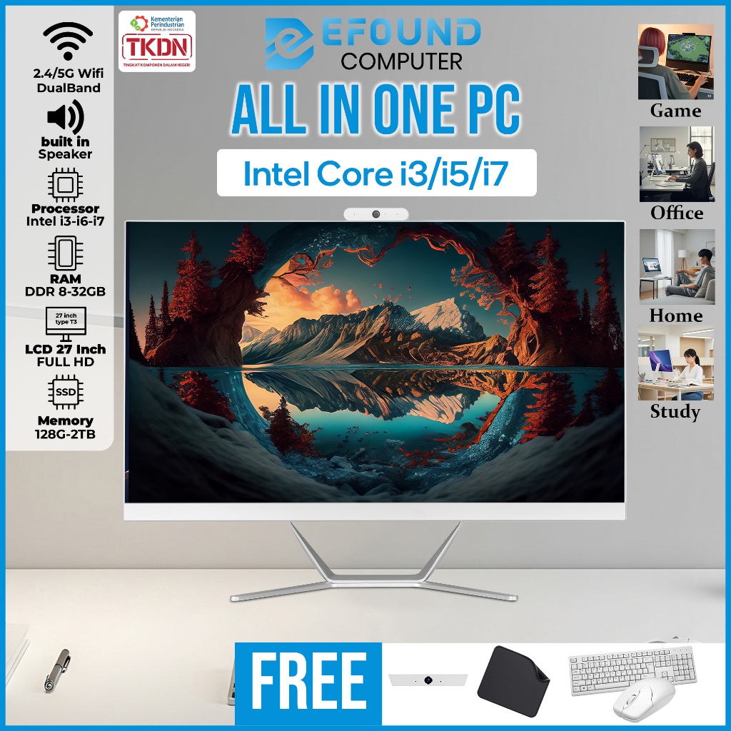 eFound PC All-in-One Intel Core i3/i5/i7 – Super Tipis, Full HD 27 inch T3, 16GB RAM, 1TB SSD Terbar