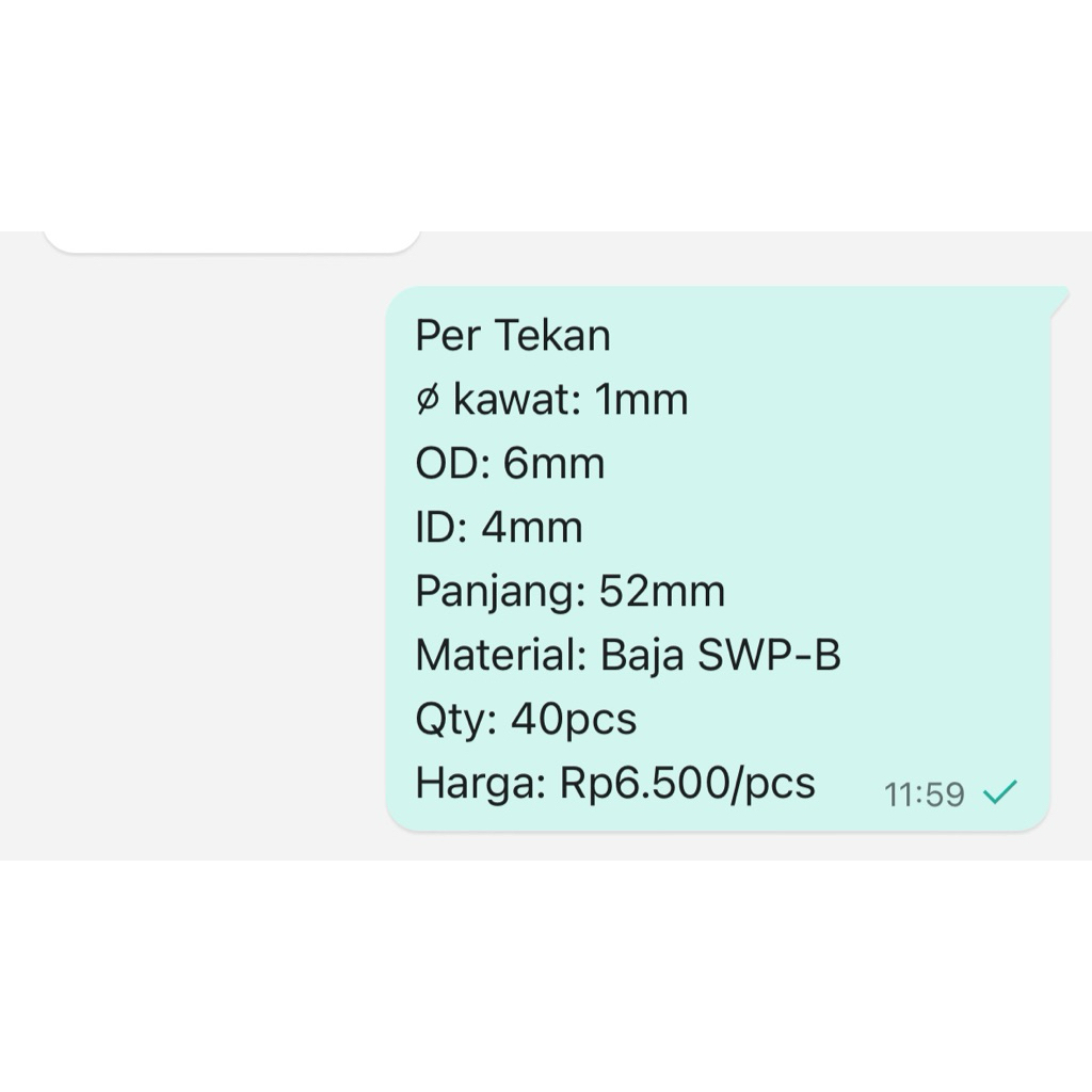 Per Spring Pegas Tekan OD 6mm Kawat 1mm Panjang 52mm Baja