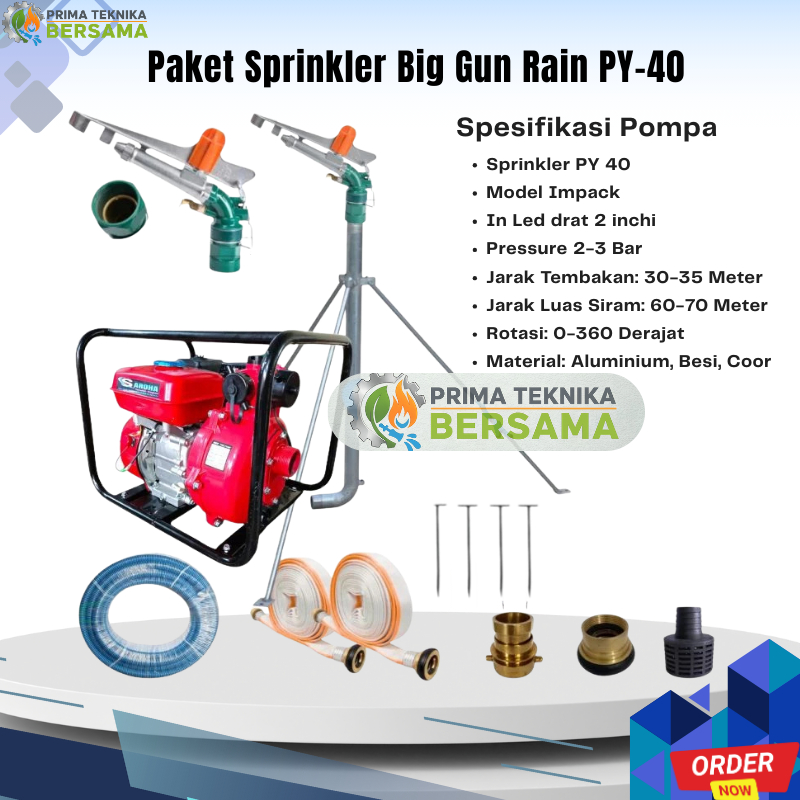 Paket Hemat Sprinkler Big Gun Rain VY-40 Komplit Siap Pakai Mesin Pemadam 9HP Bensin Murni