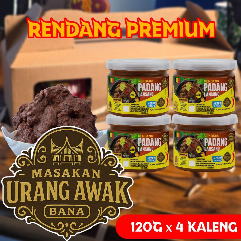 

Rendang Daging Sapi Khas Padang PREMIUM / Rendang Padang Lansano Asli 120Gr 4 Kaleng Siap Saji Halal
