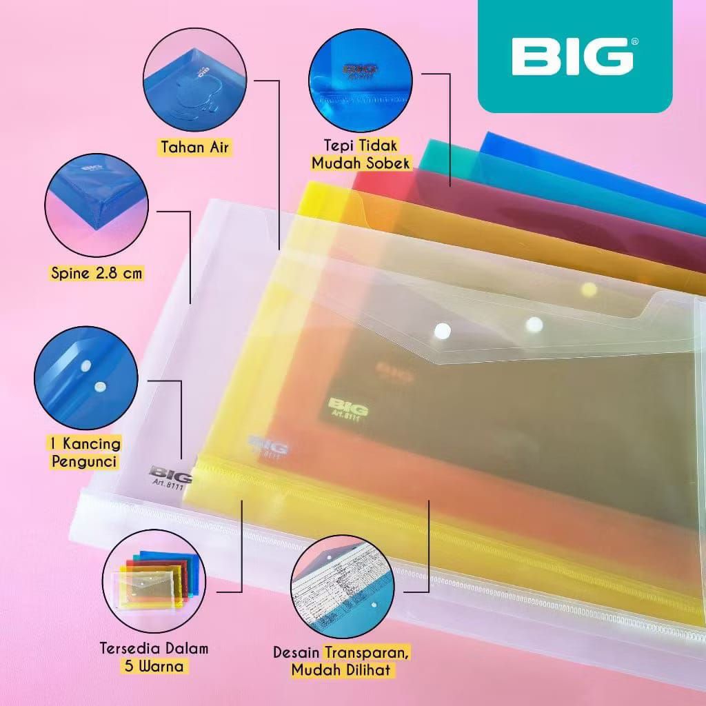 

(1 PAK) Map Kancing BIG Folio / Map Kancing F4 Folio Plastik Transparan / Dokumen Punggung MF-8111 Isi 12 Map