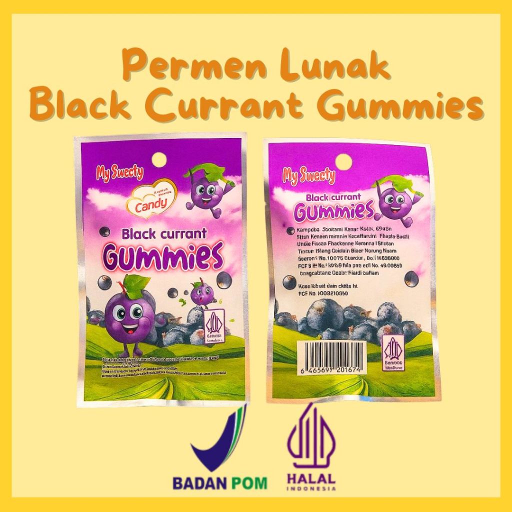

Permen Candy Lunak Viral MY SWEETY Gummies Rasa Blackcurrant 12gr Halal BPOM