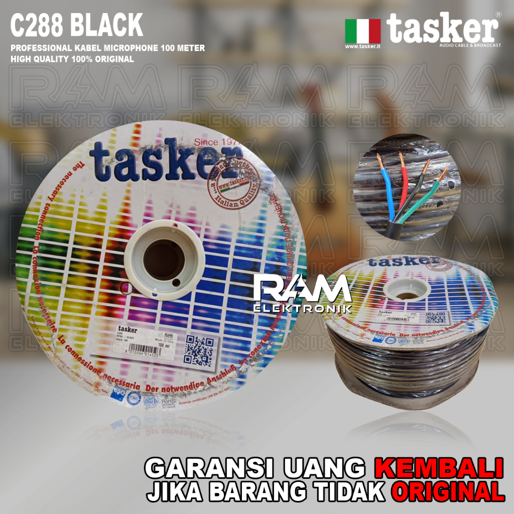Kabel Speaker Isi 4 x 2.5 TASKER C288 Black Original 100 Meter 13 AWG Made In ITALY