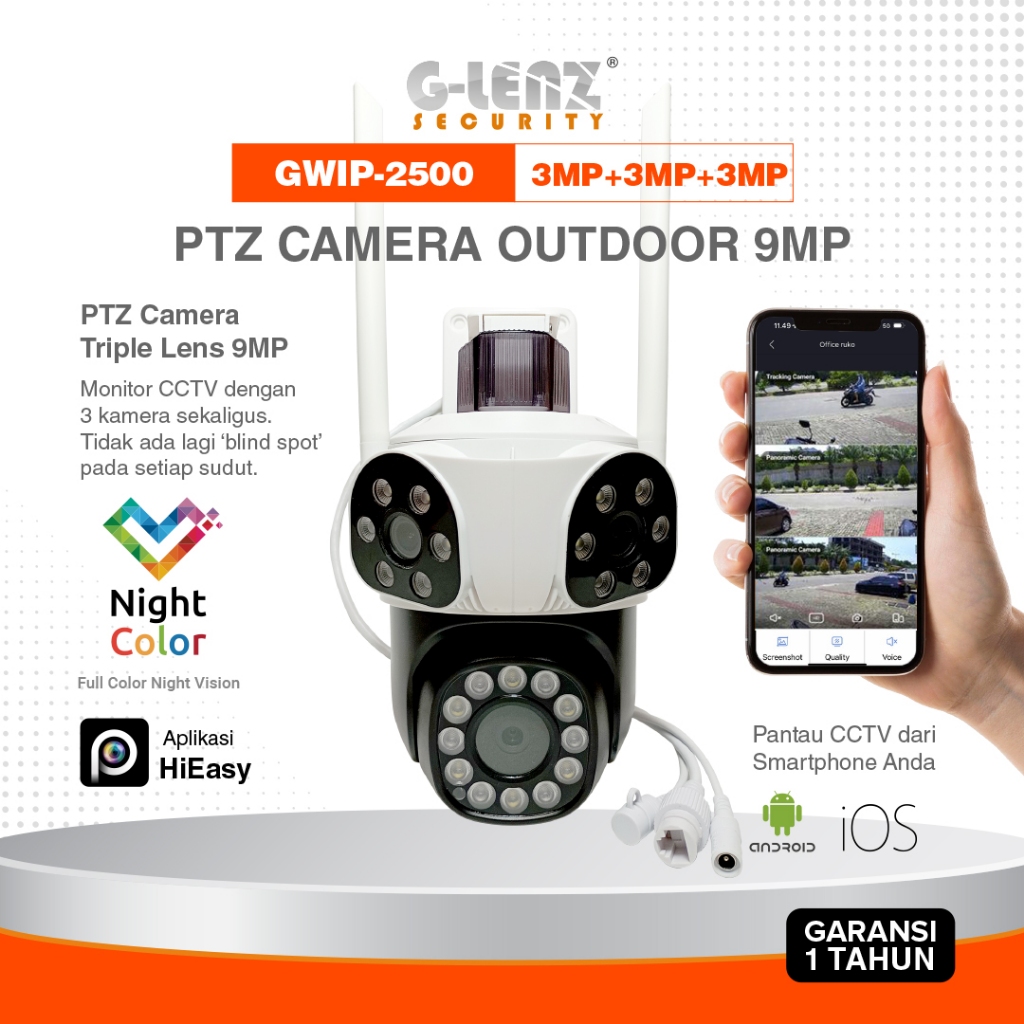 GLENZ CCTV WIFI 3 LENSA (3MPx3) OUTDOOR SMART CCTV CAMERA - GWIP 2500
