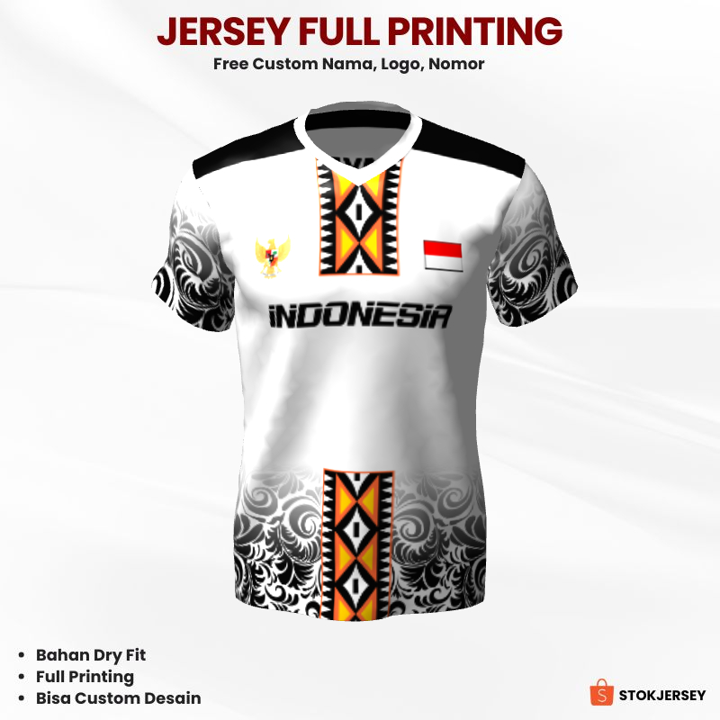 Kaos Jersey Futsal Putih Motif Batik 91 - Jersey Custom Full Printing